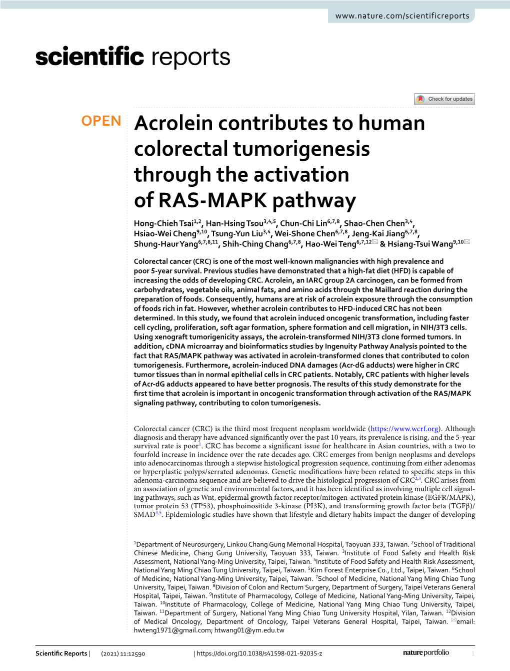 Acrolein Contributes to Human Colorectal Tumorigenesis Through