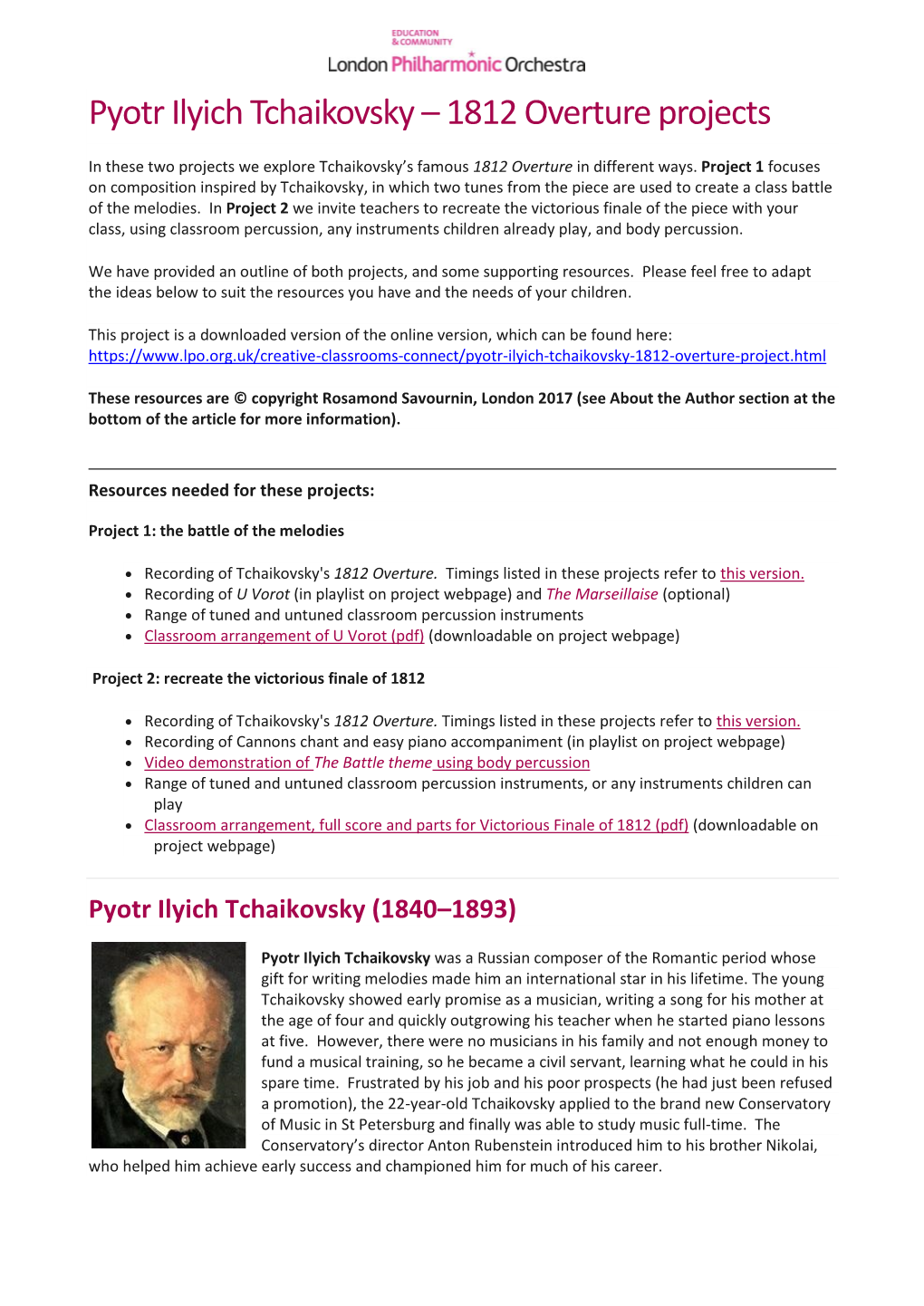 Pyotr Ilyich Tchaikovsky – 1812 Overture Projects