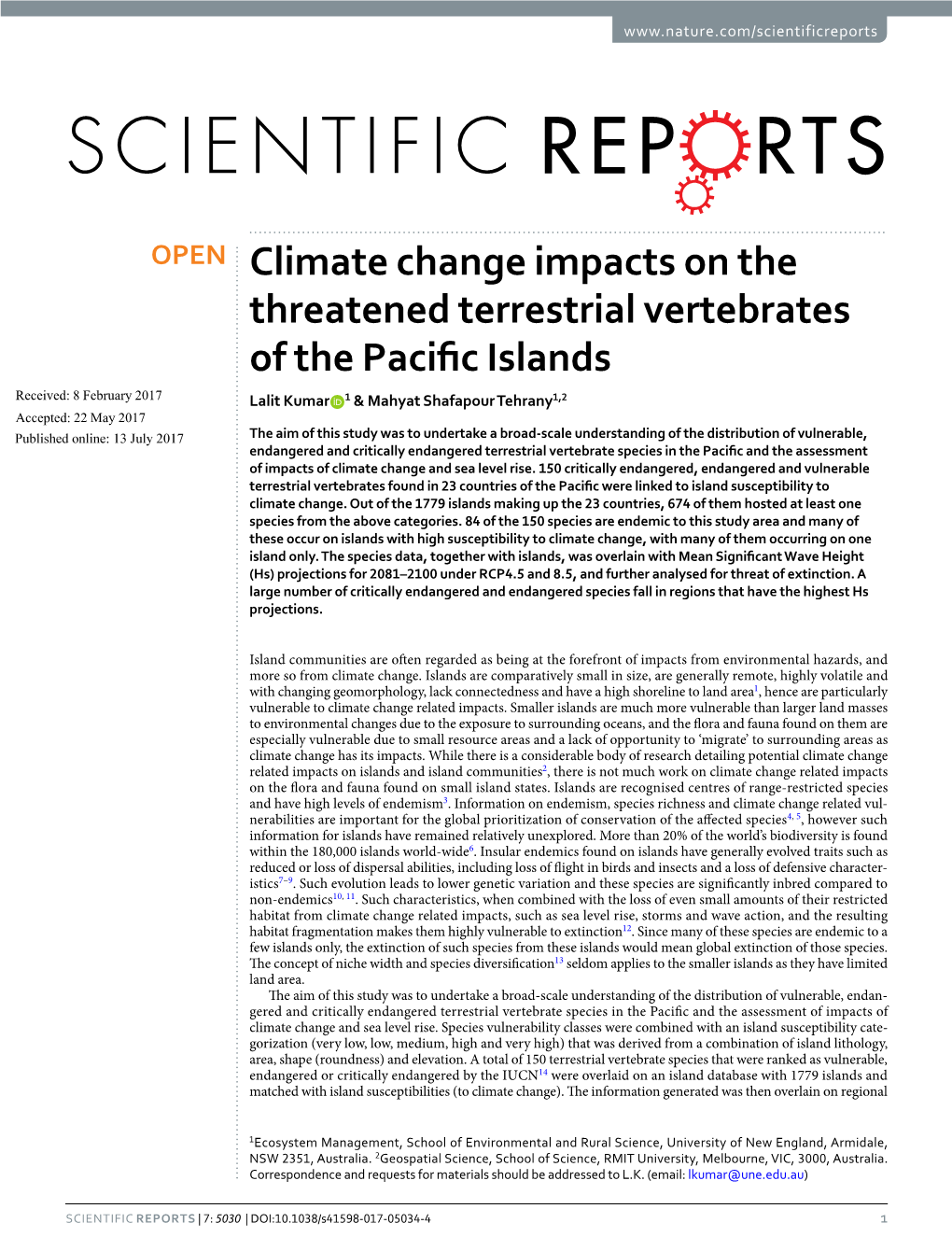 Climate Change Impacts on the Threatened Terrestrial Vertebrates Of