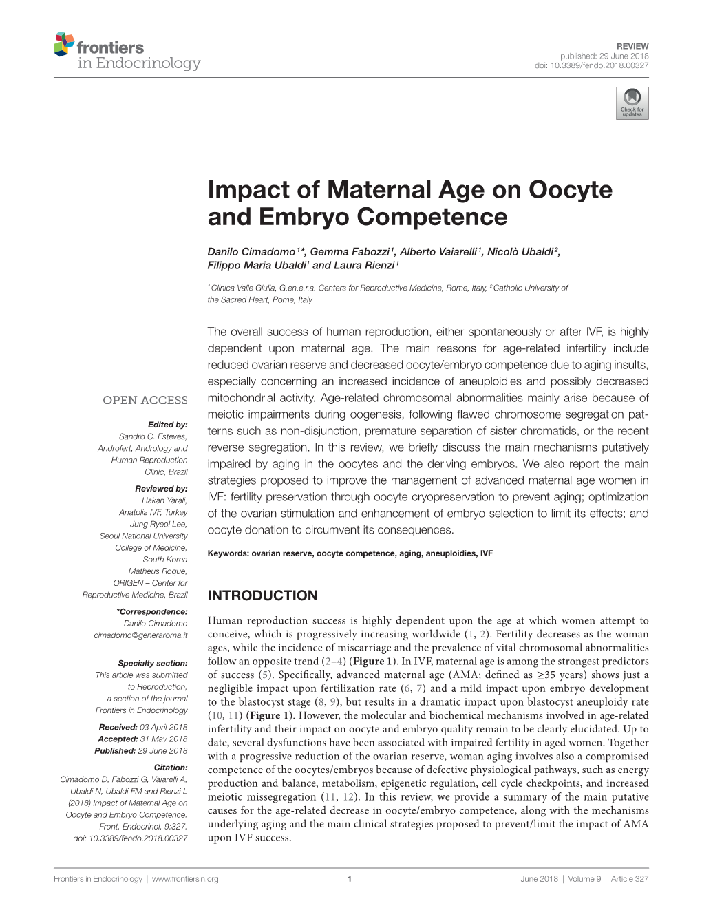 Impact of Maternal Age on Oocyte and Embryo Competence