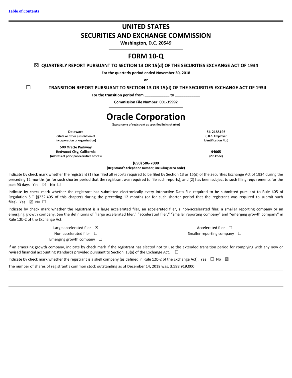 Oracle Corporation (Exact Name of Registrant As Specified in Its Charter)