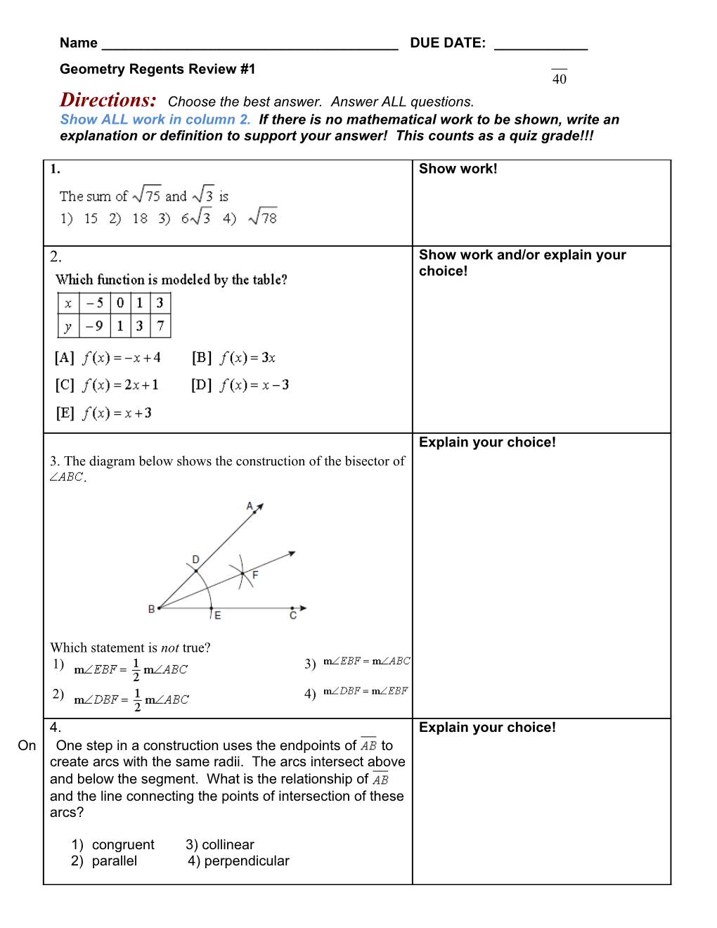 Geometry Regents Review #1