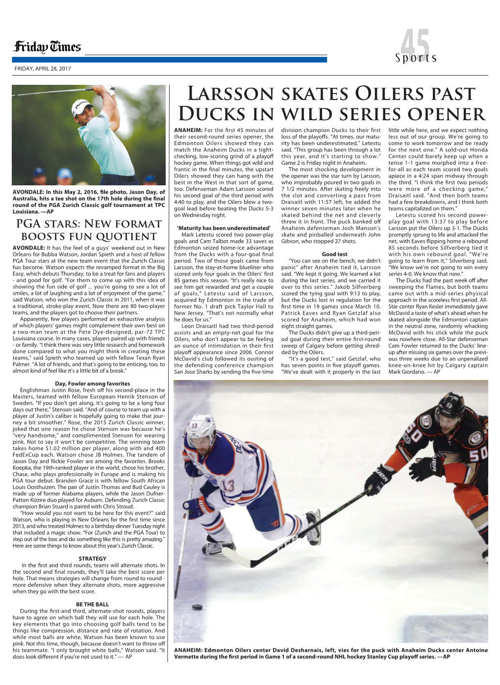 Larsson Skates Oilers Past Ducks in Wild Series Opener