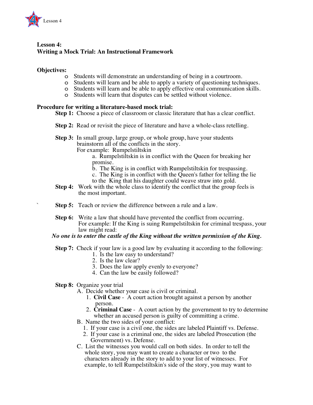 Writing a Mock Trial: an Instructional Framework