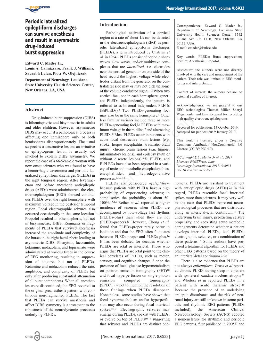 Periodic Lateralized Epileptiform Discharges Can Survive Anesthesia