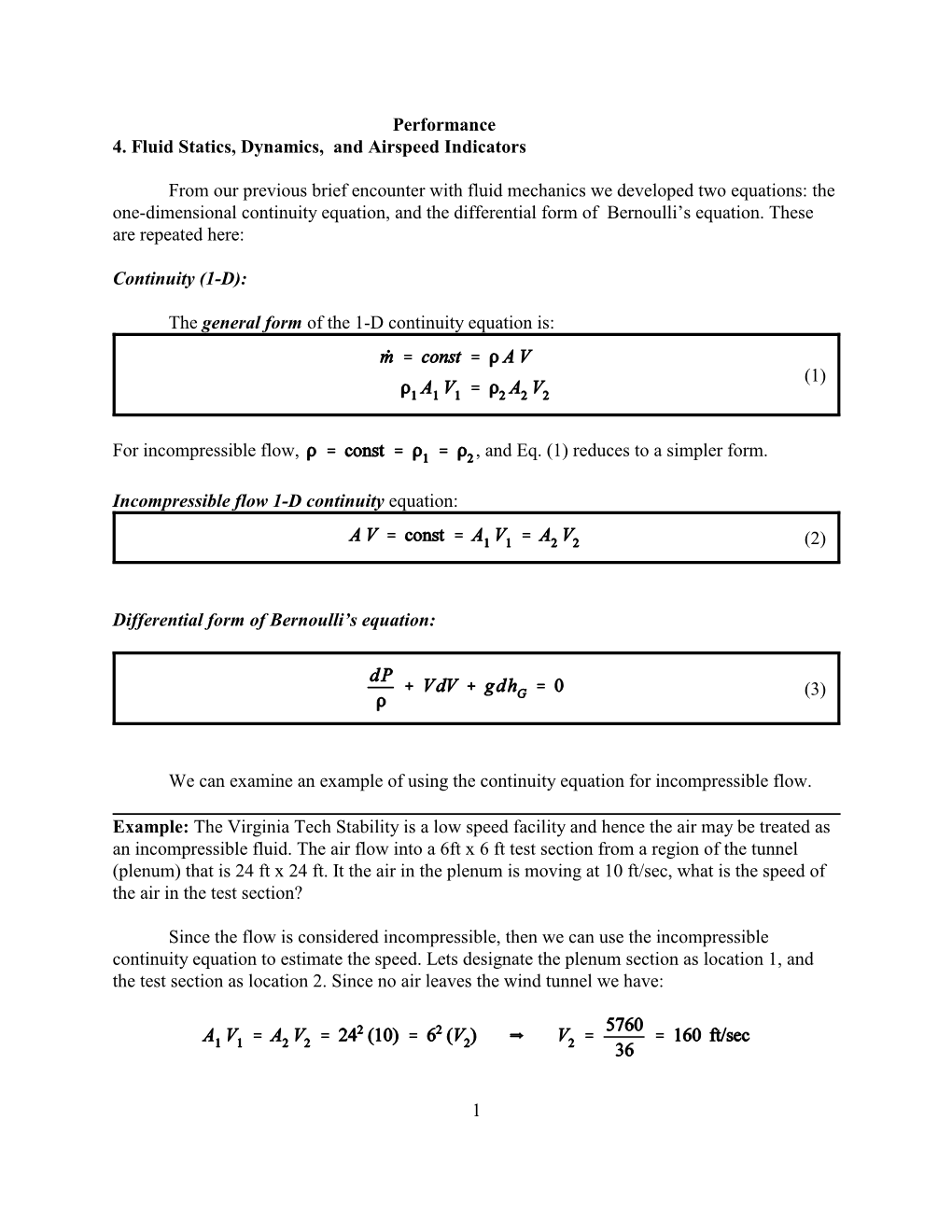 1 Performance 4. Fluid Statics, Dynamics, and Airspeed Indicators