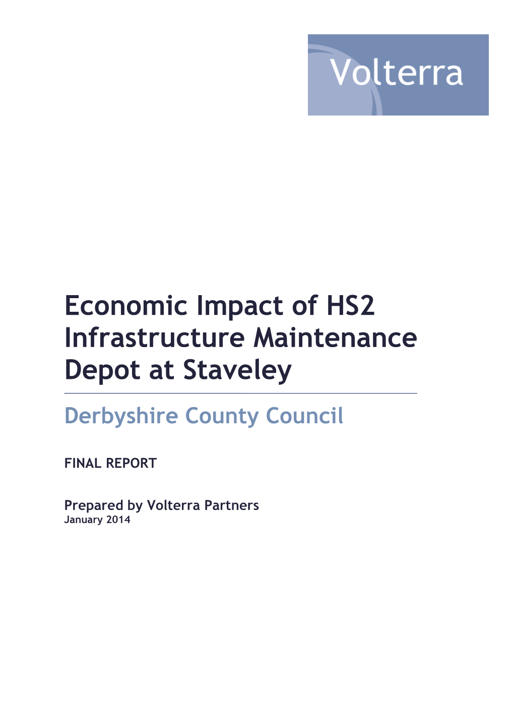 Economic Impact of HS2 Infrastructure Maintenance Depot at Staveley