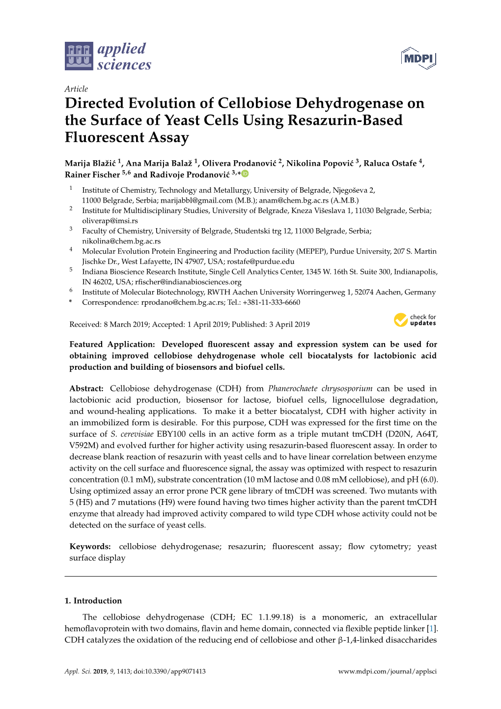 Directed Evolution of Cellobiose Dehydrogenase on the Surface of Yeast Cells Using Resazurin-Based Fluorescent Assay