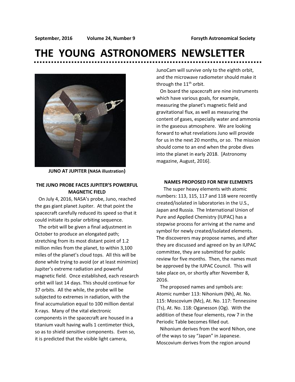 The Young Astronomers Newsletter