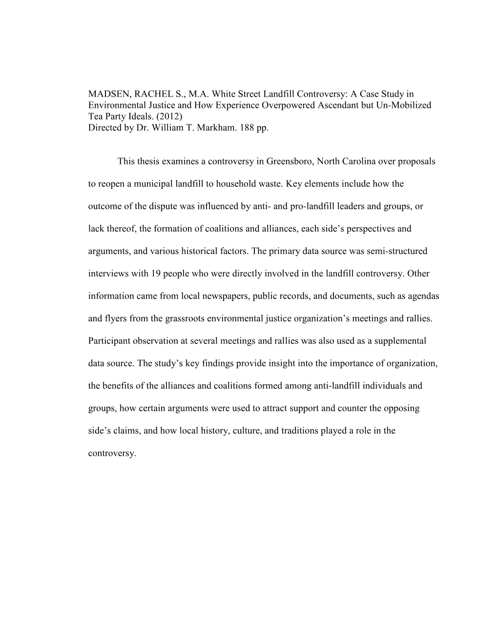 White Street Landfill Controversy: a Case Study in Environmental Justice and How Experience Overpowered Ascendant but Un-Mobilized Tea Party Ideals