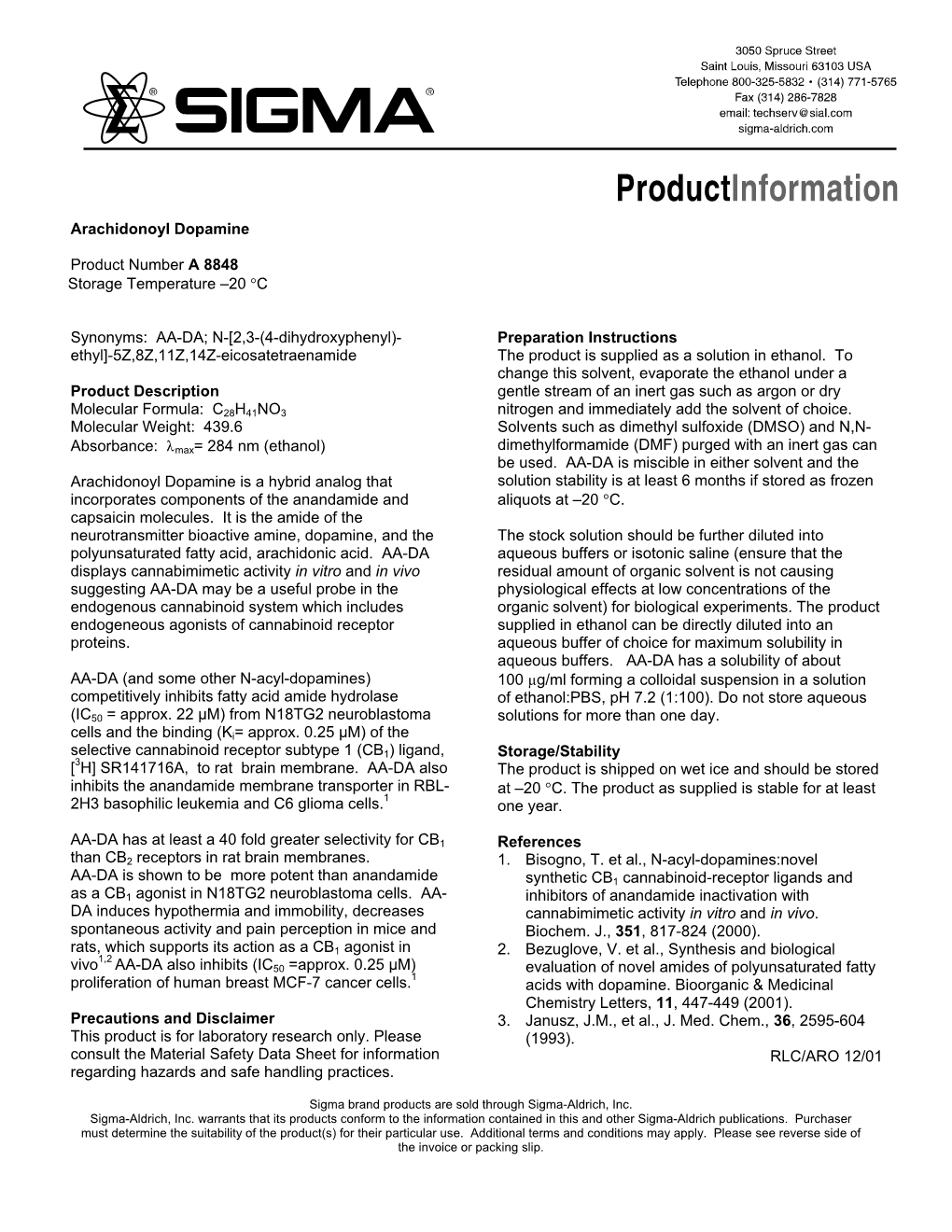 Arachidonoyl Dopamine (A8848)