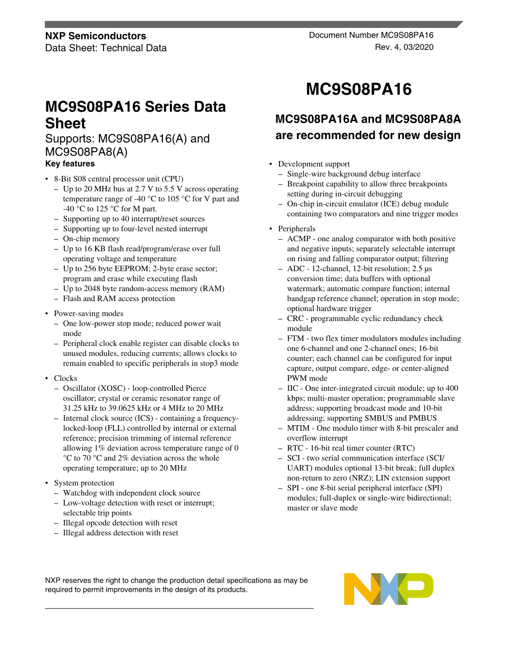 MC9S08PA16 Series Data
