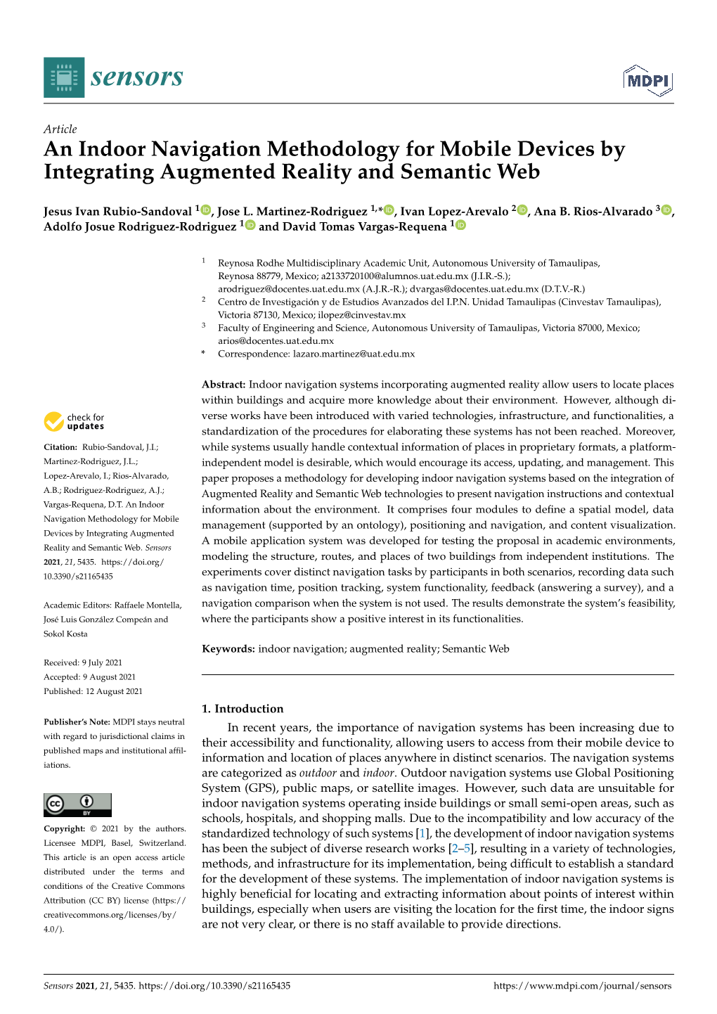 An Indoor Navigation Methodology for Mobile Devices by Integrating Augmented Reality and Semantic Web