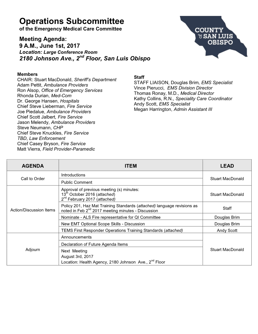 Operations Subcommittee of the Emergency Medical Care Committee