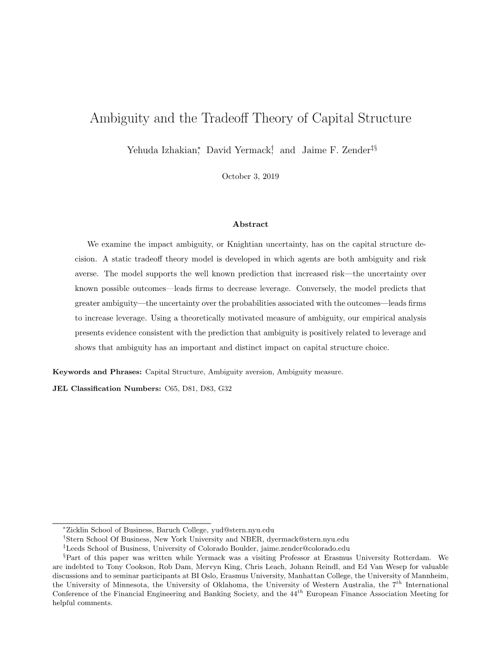 Ambiguity and the Tradeoff Theory of Capital Structure