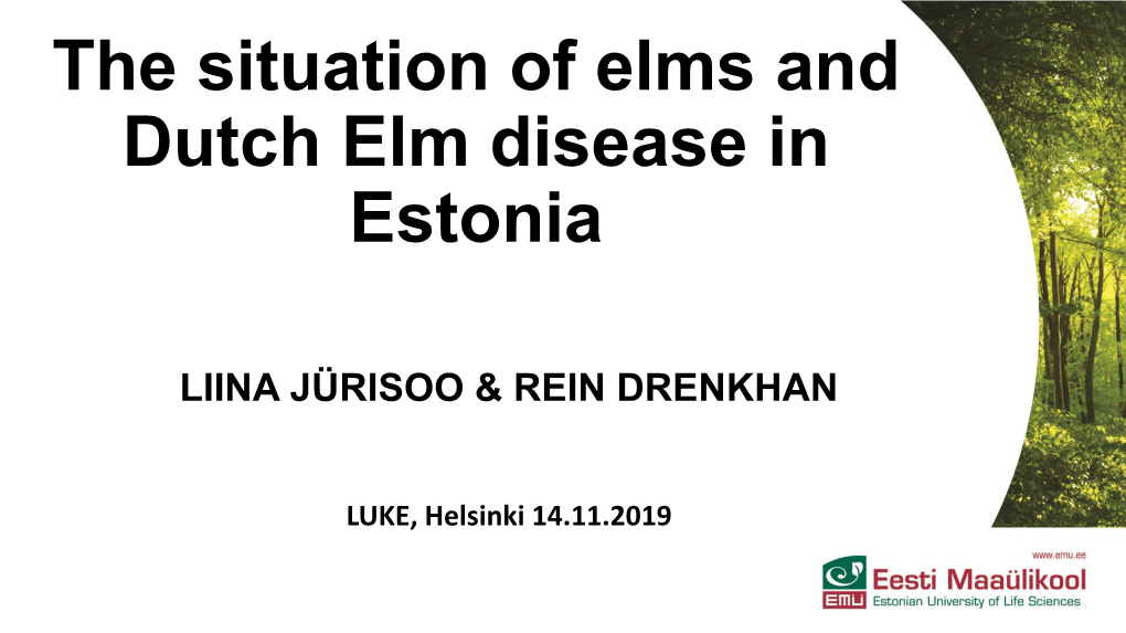 The Situation of Elms and Dutch Elm Disease in Estonia