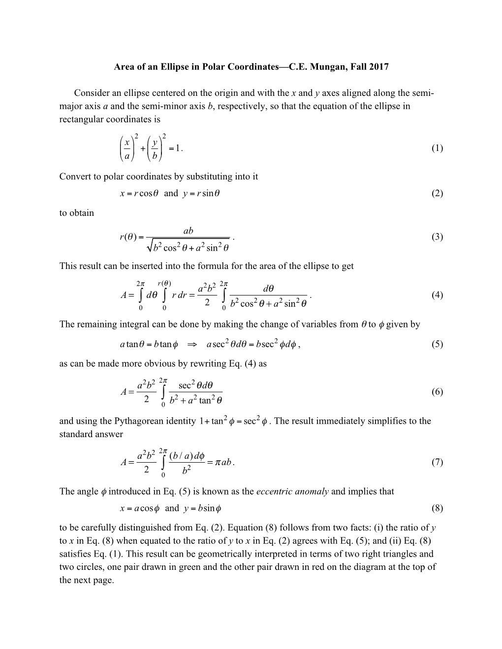 Area of an Ellipse in Polar Coordinates—C.E