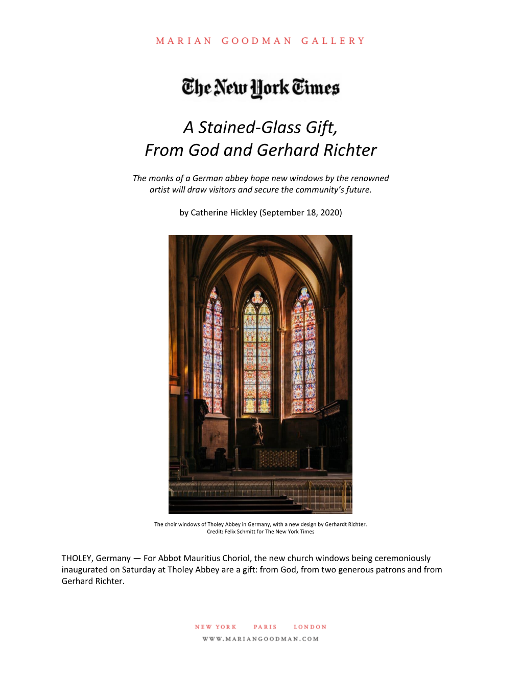 The New York Times, a Stained-Glass Gift, from God And