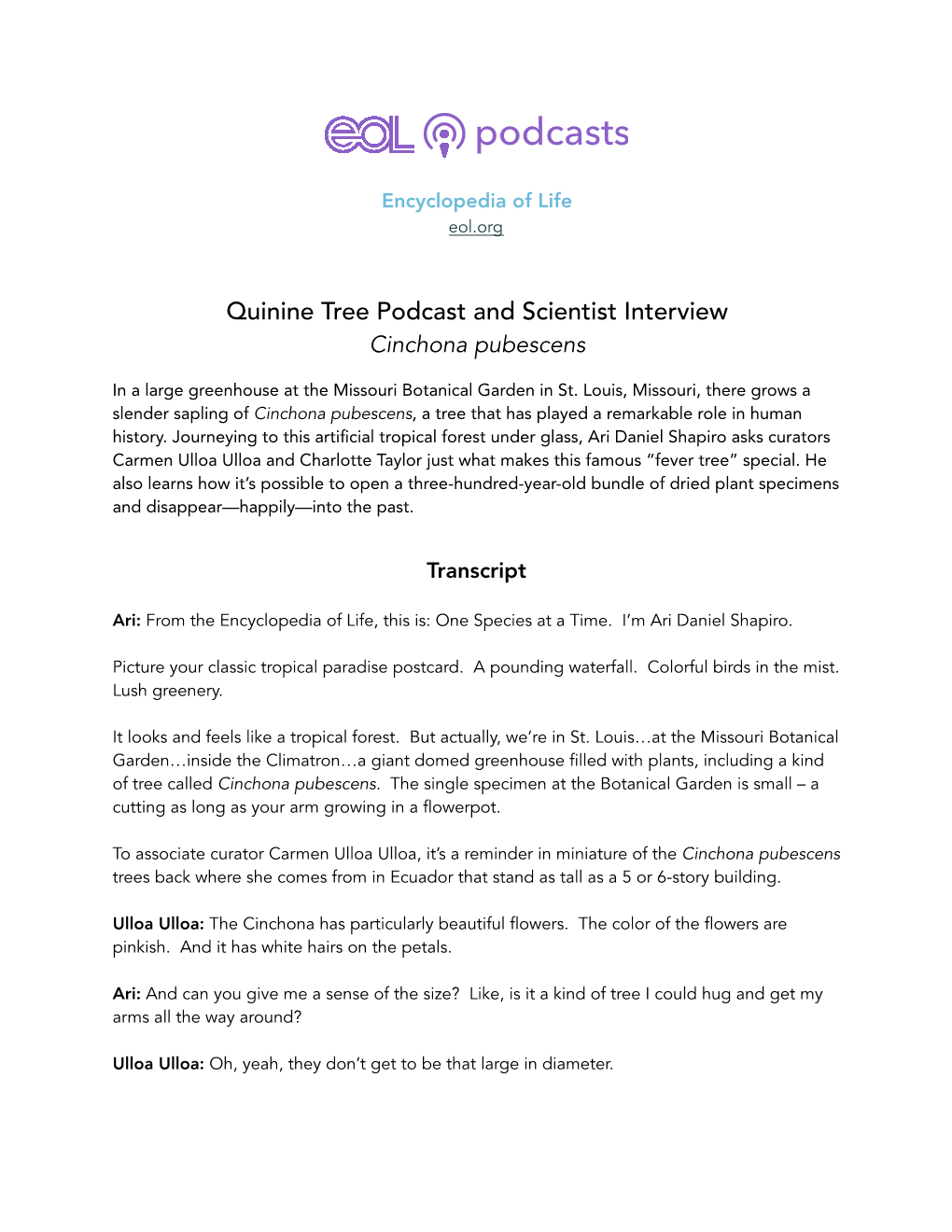 Quinine Tree Podcast.Pages