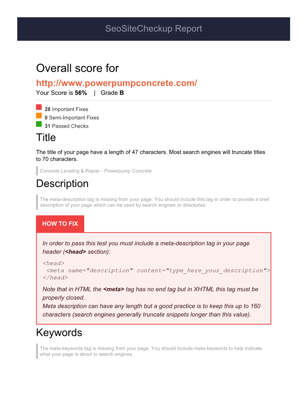 Overall Score for Your Score Is 56% | Grade B