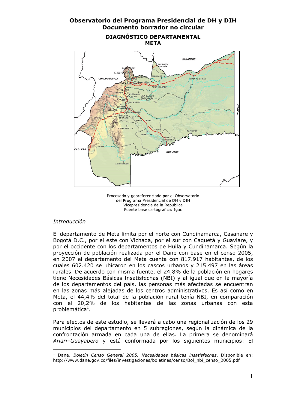 Observatorio Del Programa Presidencial De DH Y DIH Documento Borrador No Circular DIAGNÌSTICO DEPARTAMENTAL META