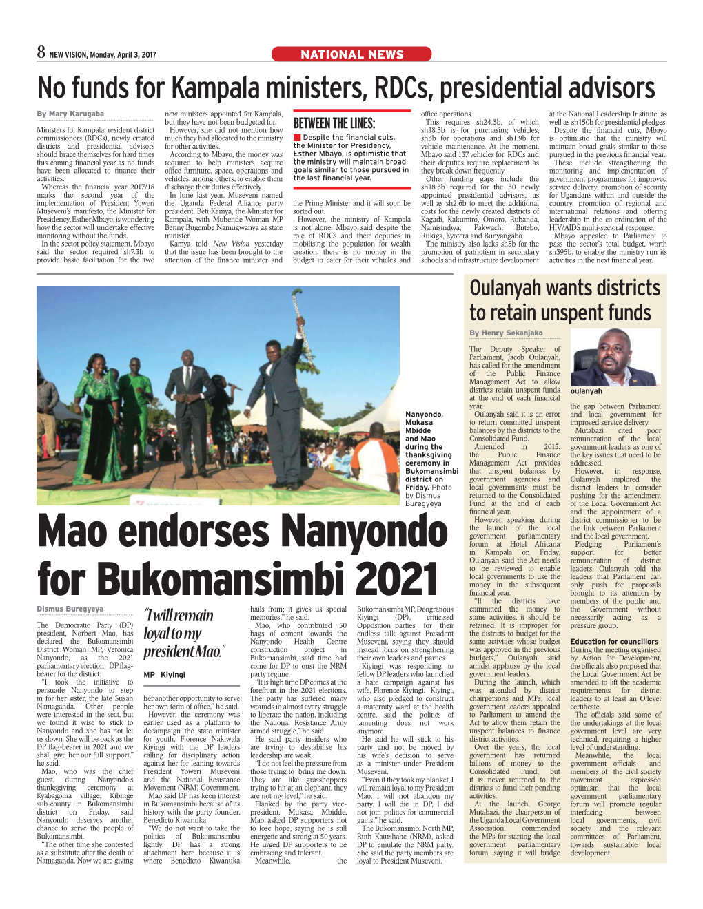 Mao Endorses Nanyondo for Bukomansimbi 2021