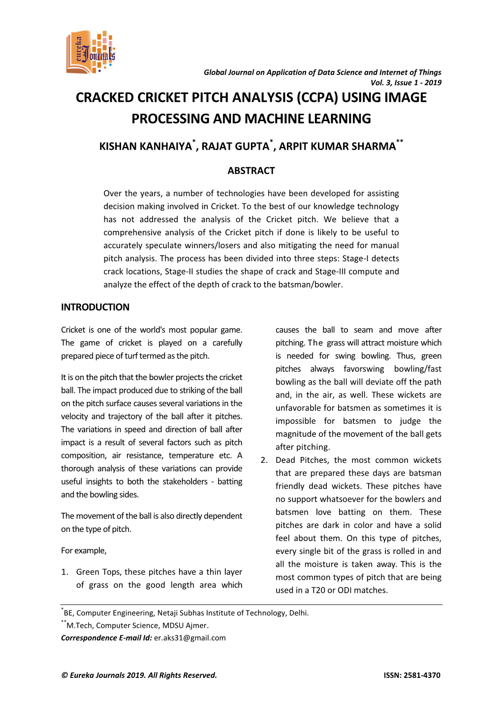 Cracked Cricket Pitch Analysis (Ccpa) Using Image Processing and Machine Learning