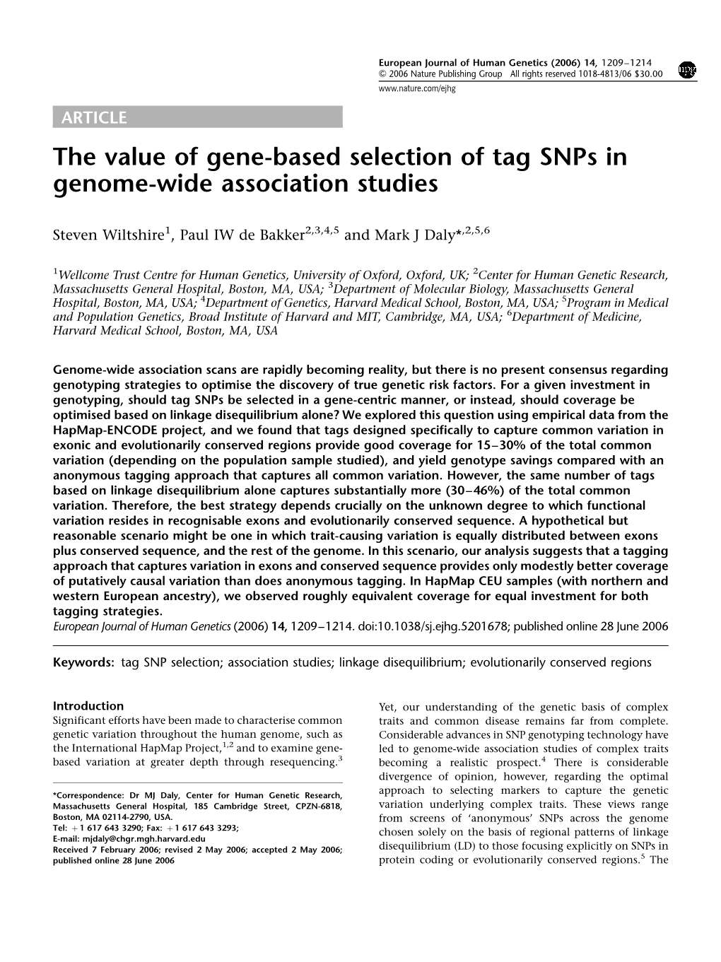 The Value of Gene-Based Selection of Tag Snps in Genome-Wide Association Studies