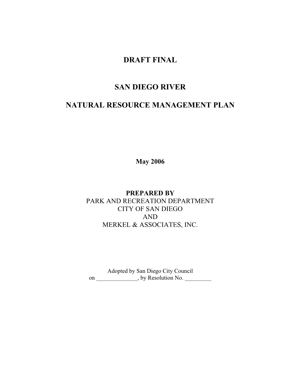 Draft Final San Diego River Natural Resources Management Plan