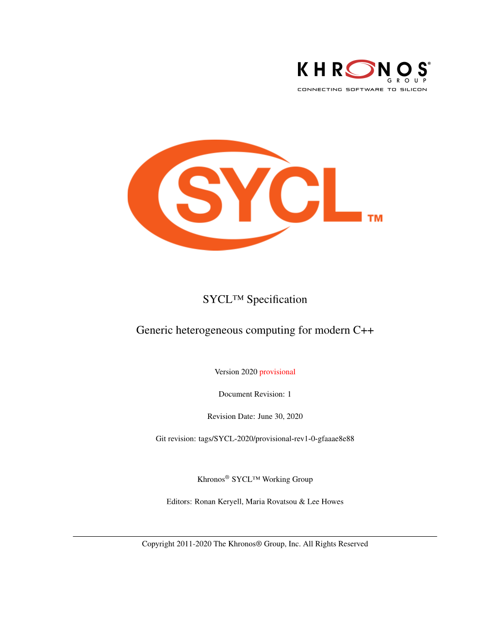 Khronos Group SYCL 2020 Provisional Specification
