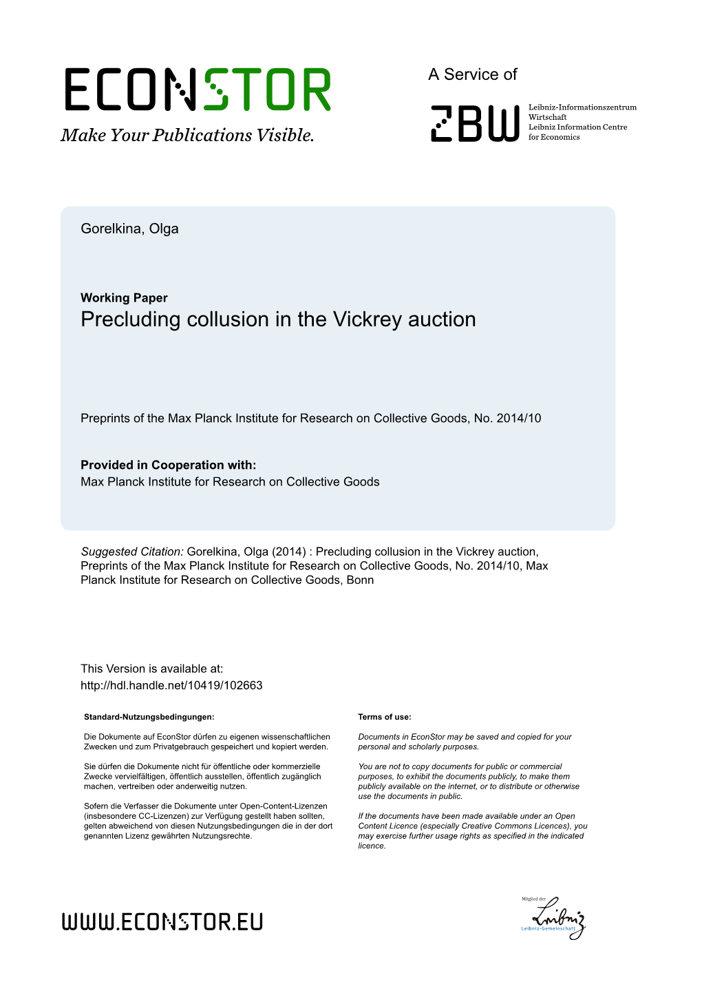 Precluding Collusion in the Vickrey Auction