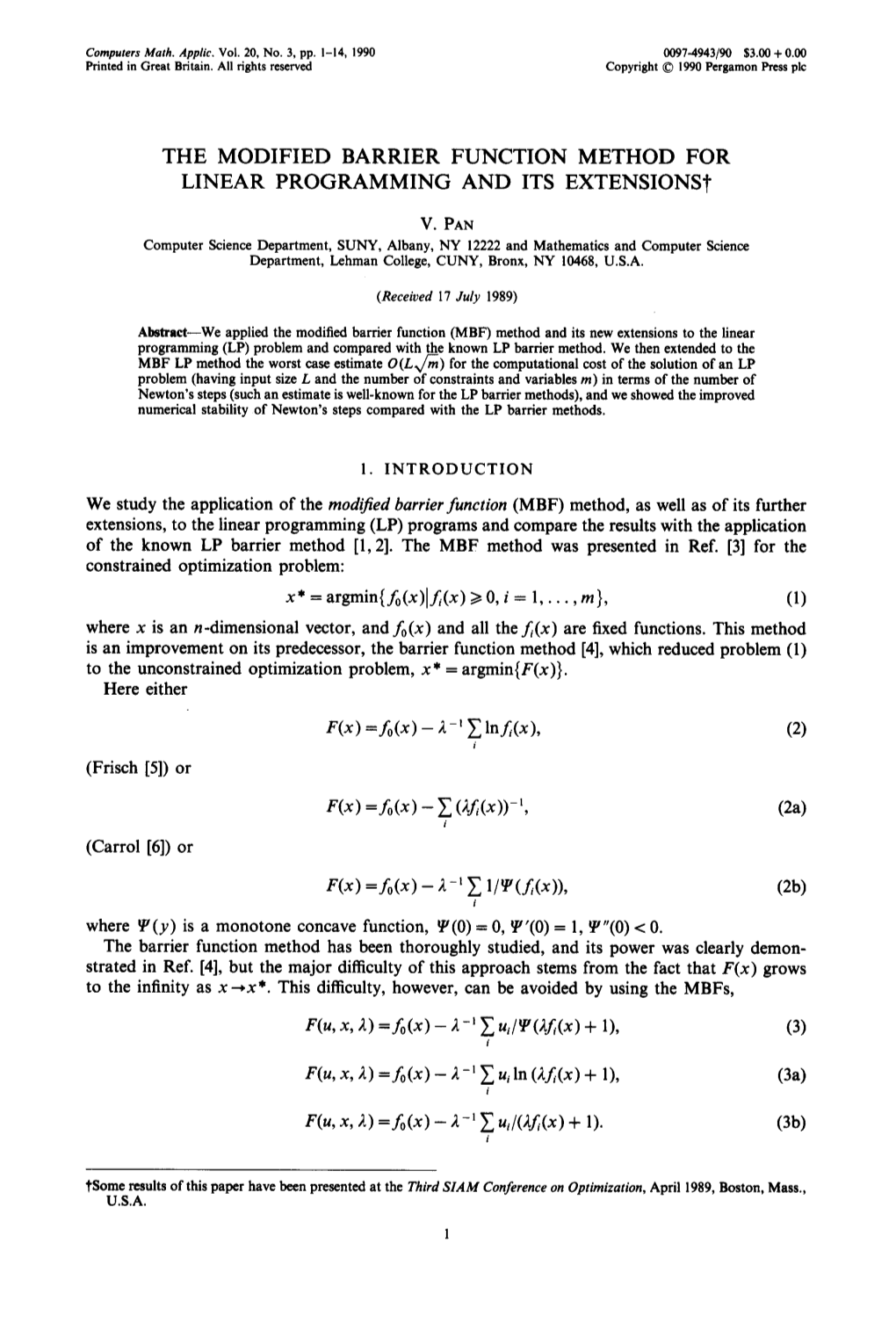 The Modified Barrier Function Method for Linear Programming and Its Extensions