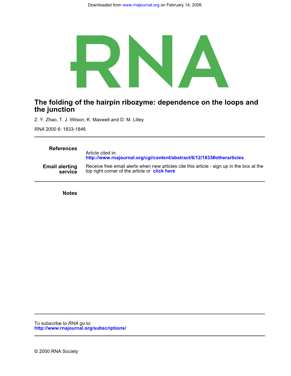 The Junction the Folding of the Hairpin Ribozyme