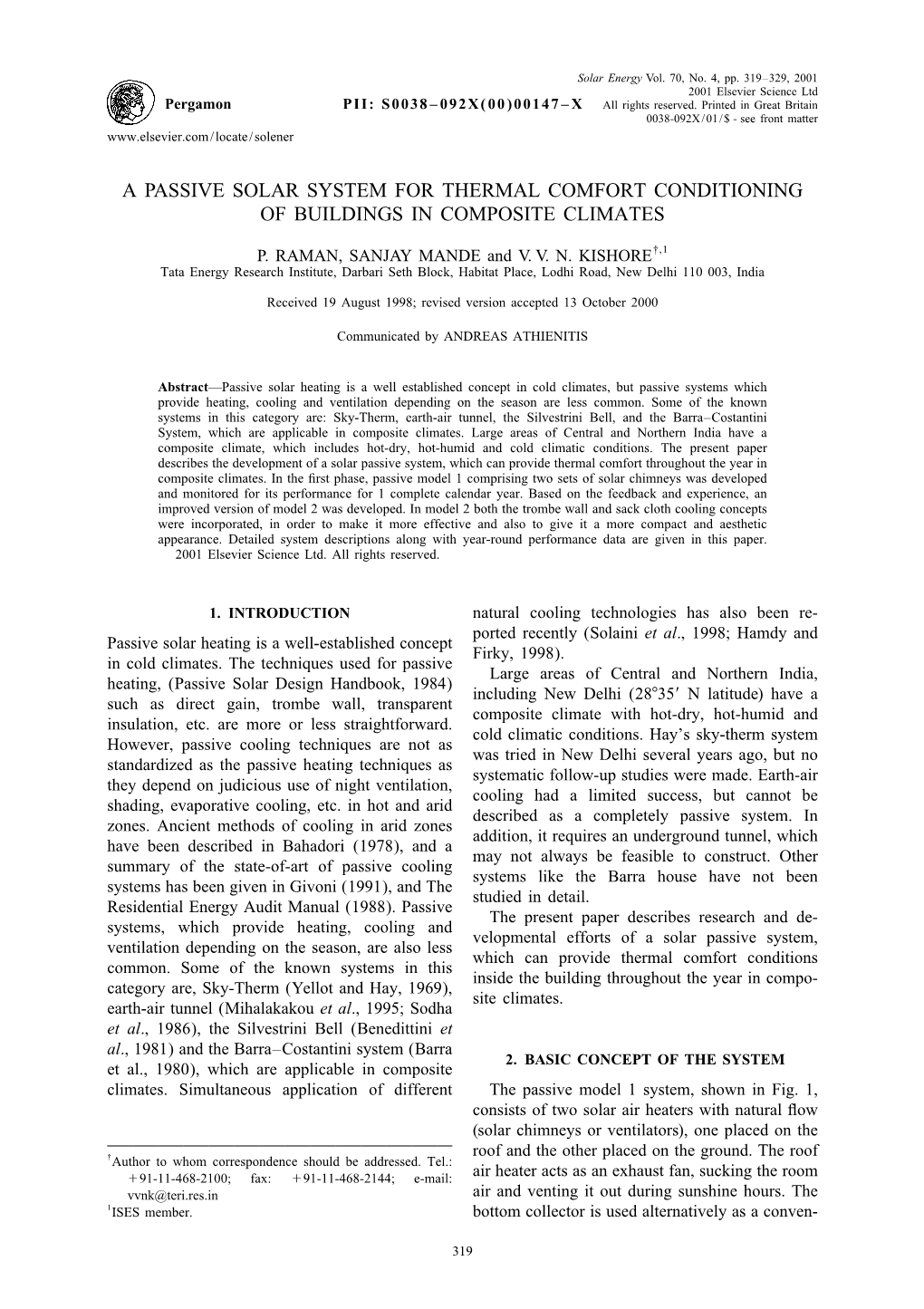 A Passive Solar System for Thermal Comfort Conditioning of Buildings in Composite Climates