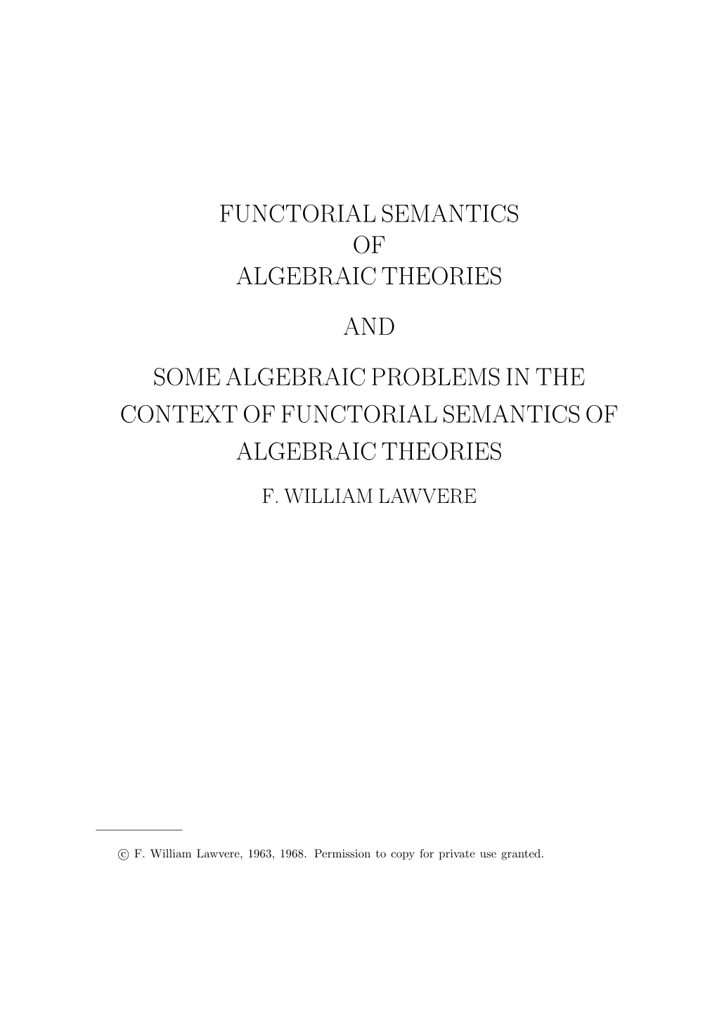 Functorial Semantics of Algebraic Theories