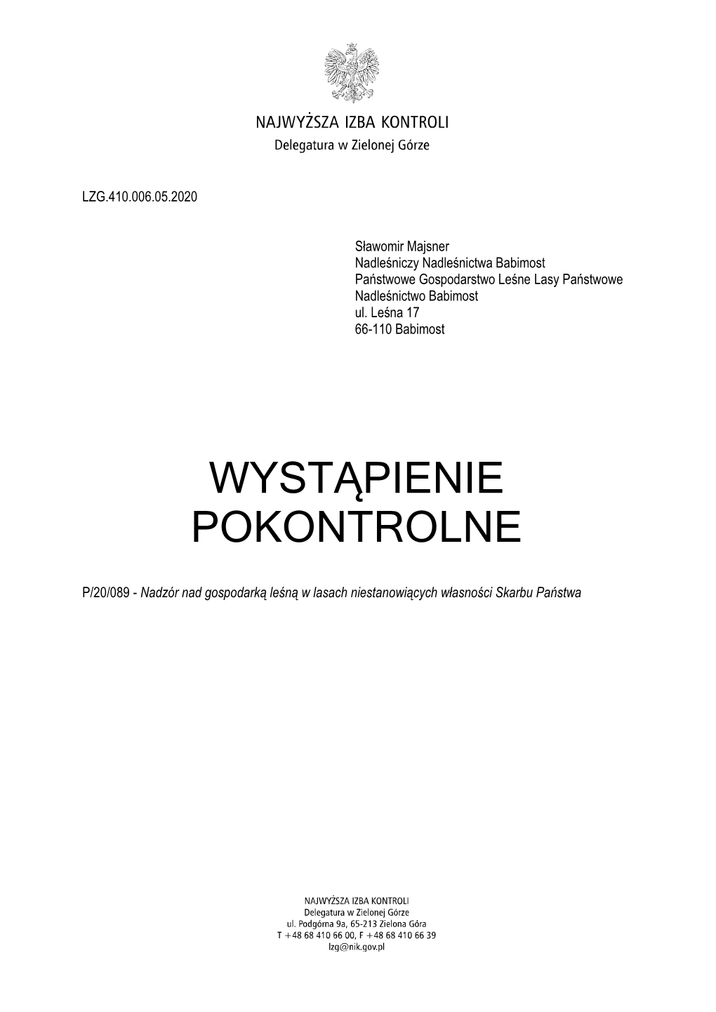 Wystąpienie Pokontrolne