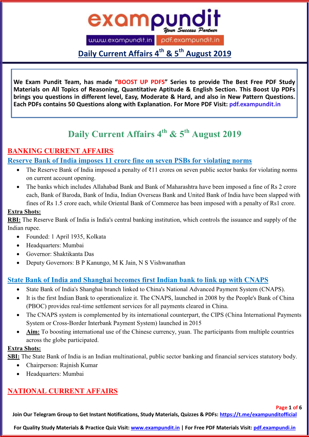 Daily Current Affairs 4 & 5 August 2019