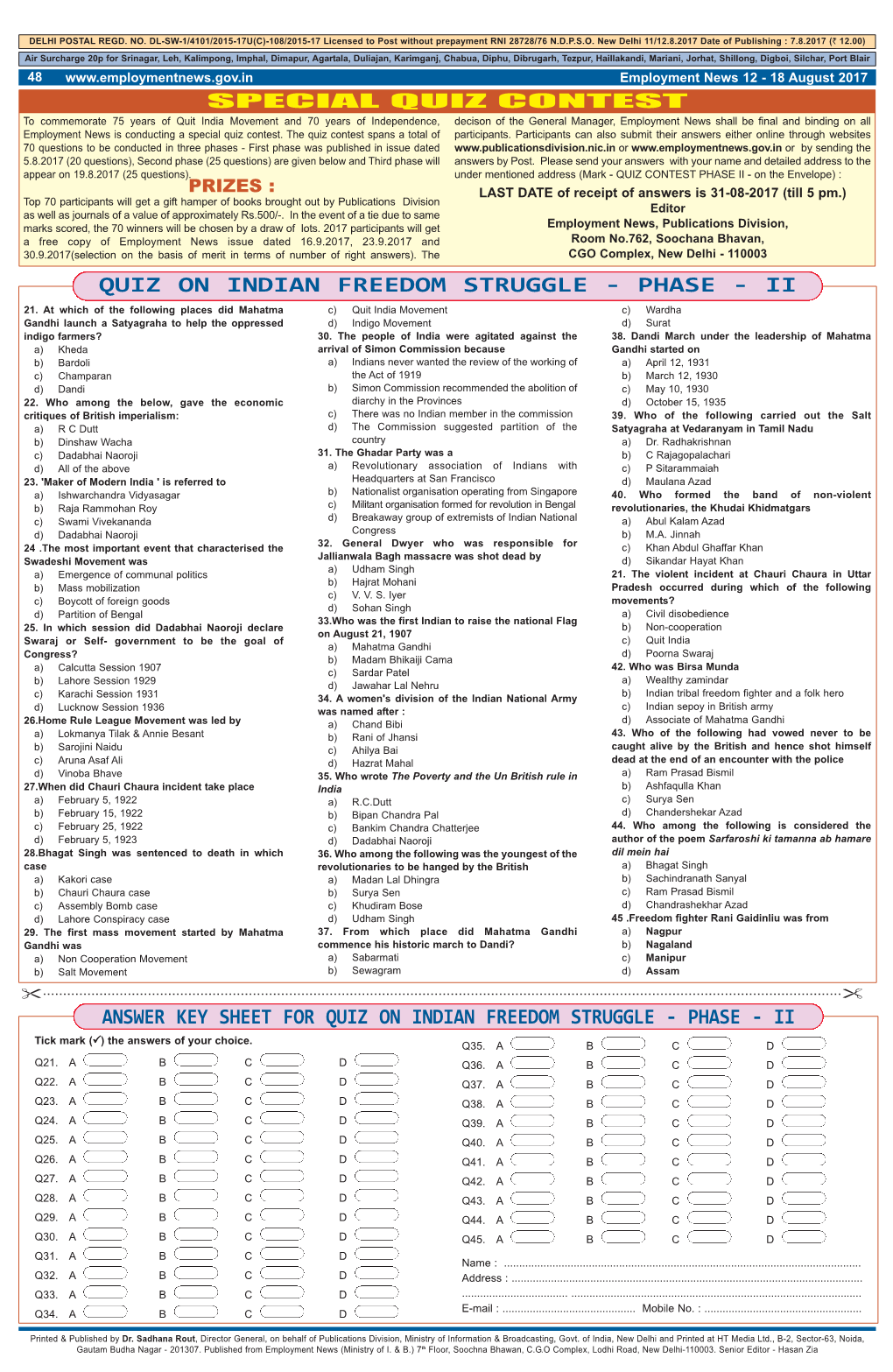 Quiz on Indian Freedom Struggle - Phase - Ii 21