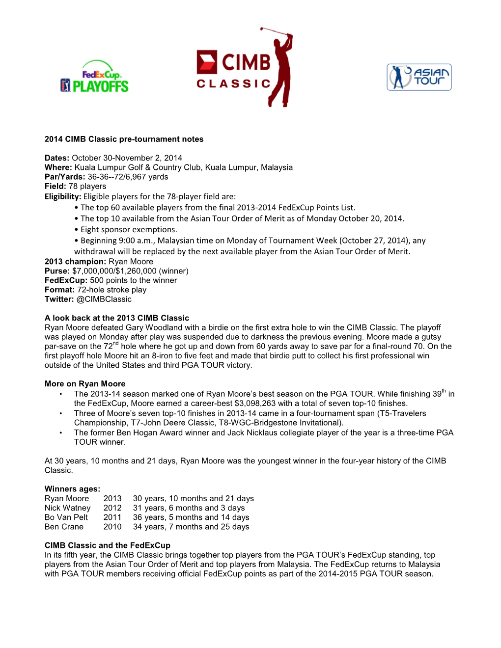 2014 CIMB Classic Pre-Tournament Notes-1