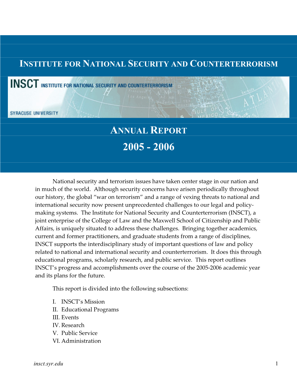 Institute for National Security and Counterterrorism Annual Report