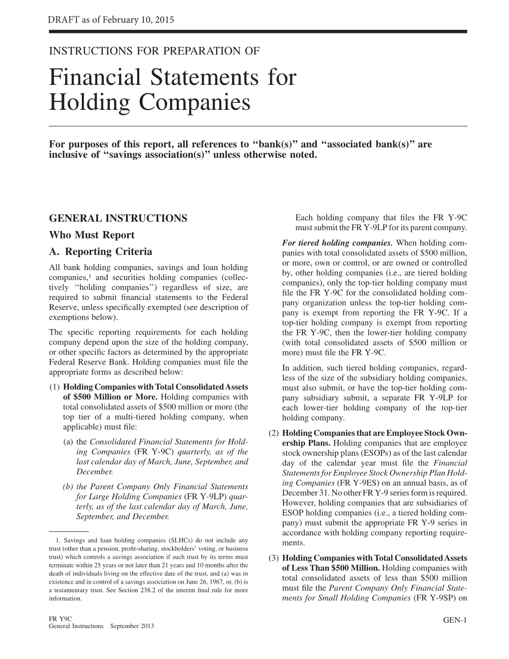 Financial Statements for Holding Companies