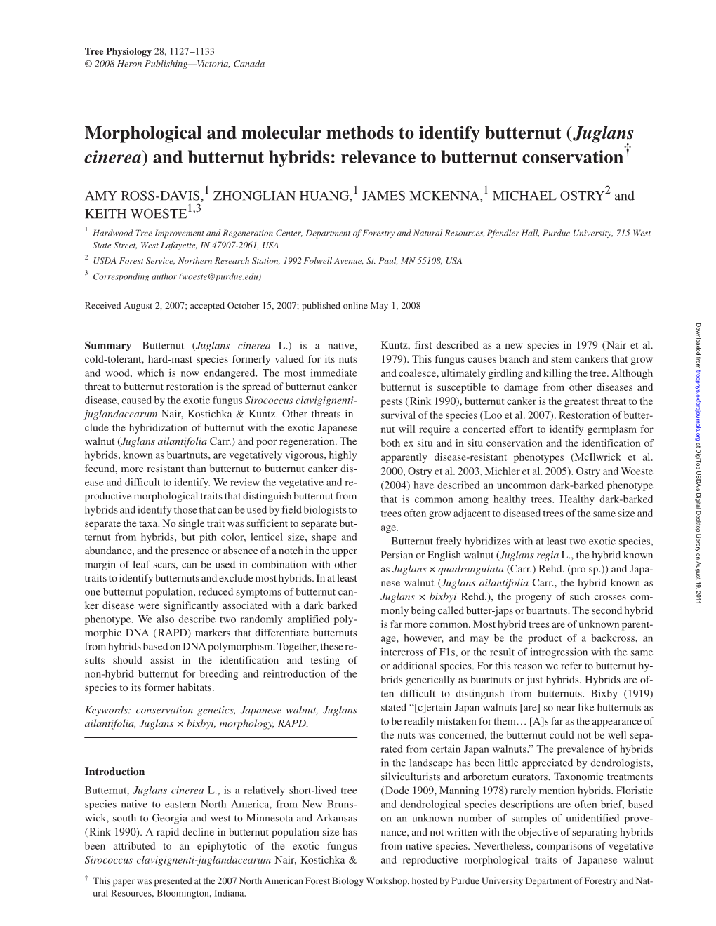 Juglans Cinerea) and Butternut Hybrids: Relevance to Butternut Conservation†