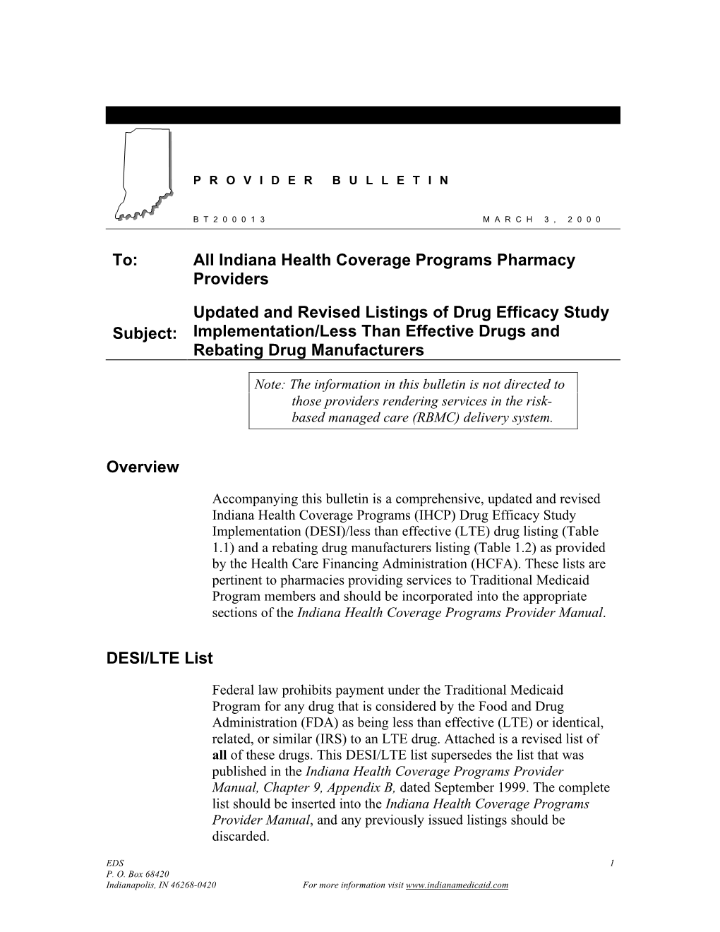 Updated and Revised Listings of Drug Efficacy Study Impleme