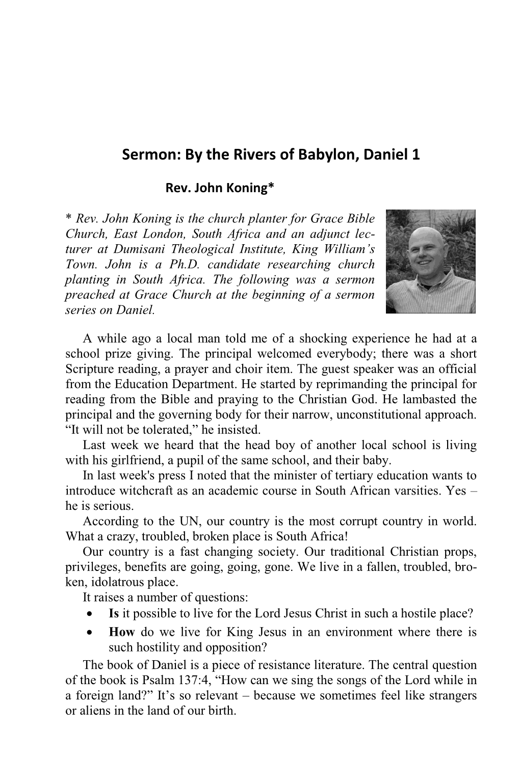 Sermon: by the Rivers of Babylon, Daniel 1