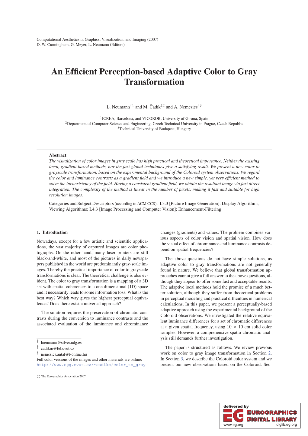 An Efficient Perception-Based Adaptive Color to Gray