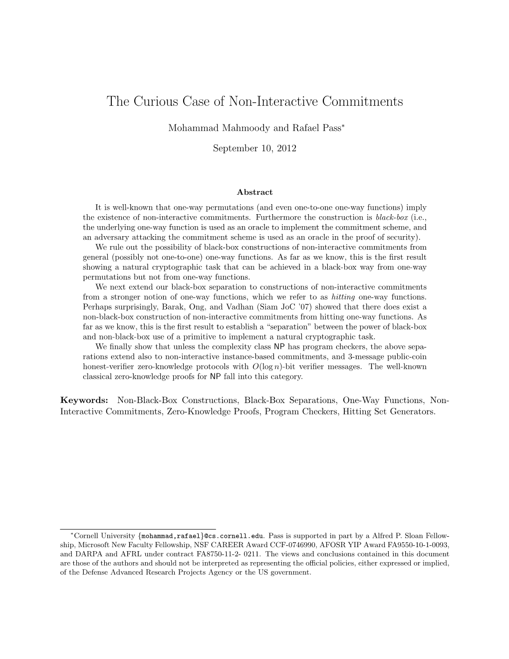 The Curious Case of Non-Interactive Commitments