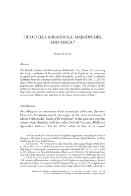 Pico Della Mirandola, Maimonides, and Magic*