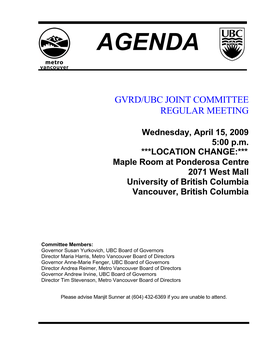 GVRD-UBC Committee Meeting, April 15, 2009