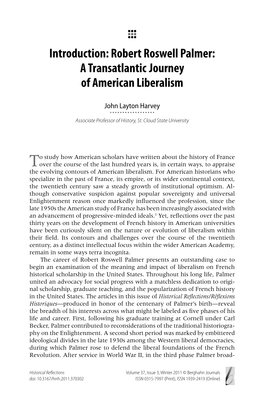 Introduction: Robert Roswell Palmer: a Transatlantic Journey of American Liberalism