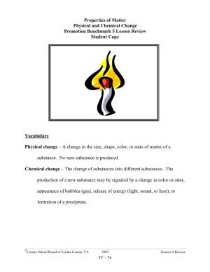 Properties of Matter Physical and Chemical Change Promotion Benchmark 5 Lesson Review Student Copy